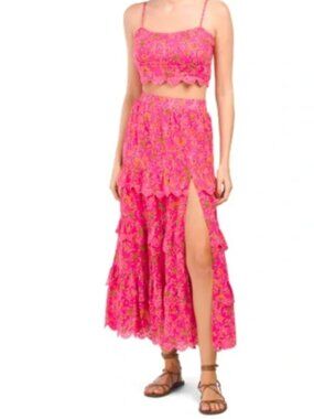 Caroline Constas Pink Floral 2 Piece Set Tank & Maxi Skirt BNWT Medium
